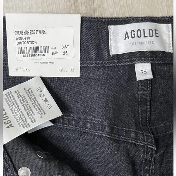 AGOLDE Cherie High-Rise Distressed Pinch-Waist Straight-Leg-Raw Hem. Size: 25 - Picture 6 of 6